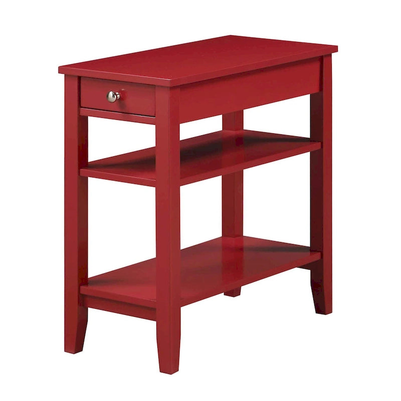 Table d'appoint de chevet à 1 tiroir avec 3 étagères et bouton nickel – 16 finitions, style transitionnel, individuelle