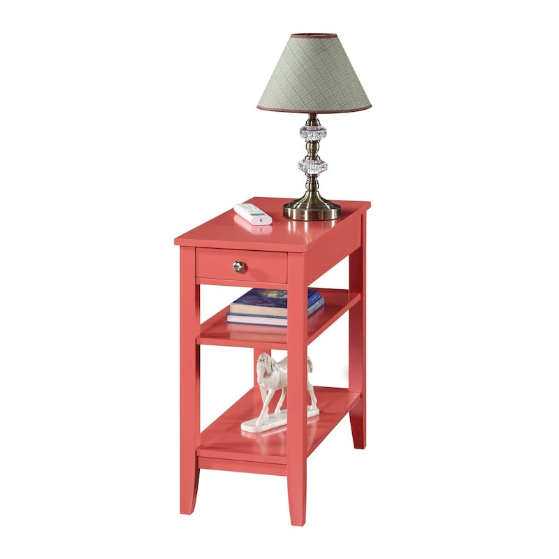 Table d'appoint de chevet à 1 tiroir avec 3 étagères et bouton nickel – 16 finitions, style transitionnel, individuelle