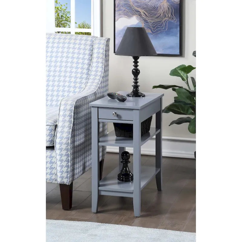 Table d'appoint de chevet à 1 tiroir avec 3 étagères et bouton nickel – 16 finitions, style transitionnel, individuelle