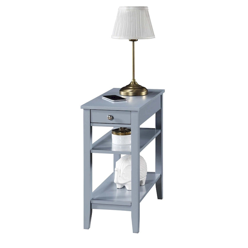 Table d'appoint de chevet à 1 tiroir avec 3 étagères et bouton nickel – 16 finitions, style transitionnel, individuelle