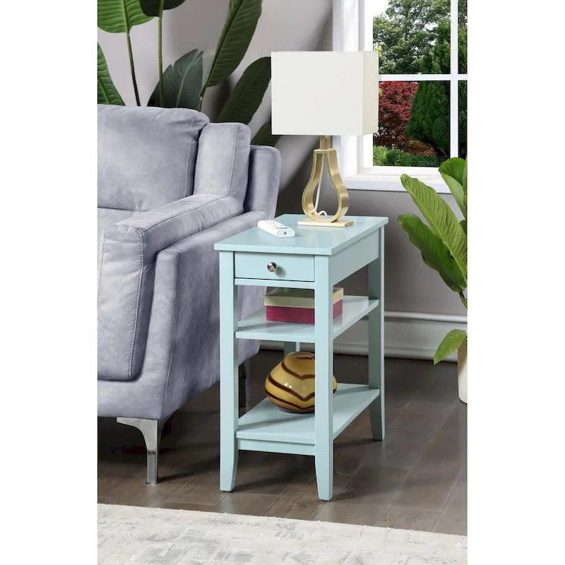 Table d'appoint de chevet à 1 tiroir avec 3 étagères et bouton nickel – 16 finitions, style transitionnel, individuelle