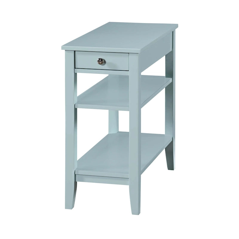 Table d'appoint de chevet à 1 tiroir avec 3 étagères et bouton nickel – 16 finitions, style transitionnel, individuelle