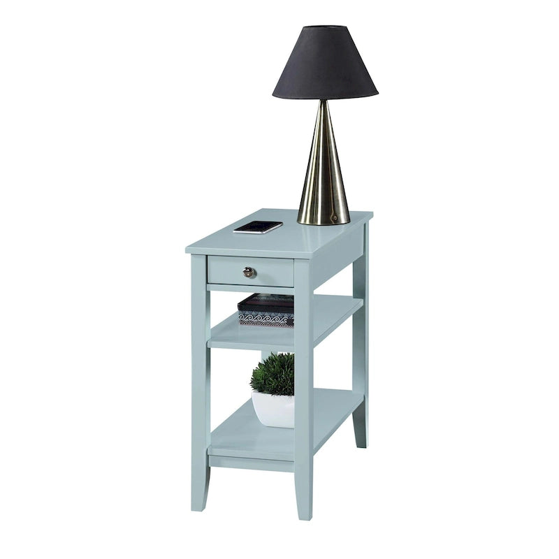 Table d'appoint de chevet à 1 tiroir avec 3 étagères et bouton nickel – 16 finitions, style transitionnel, individuelle