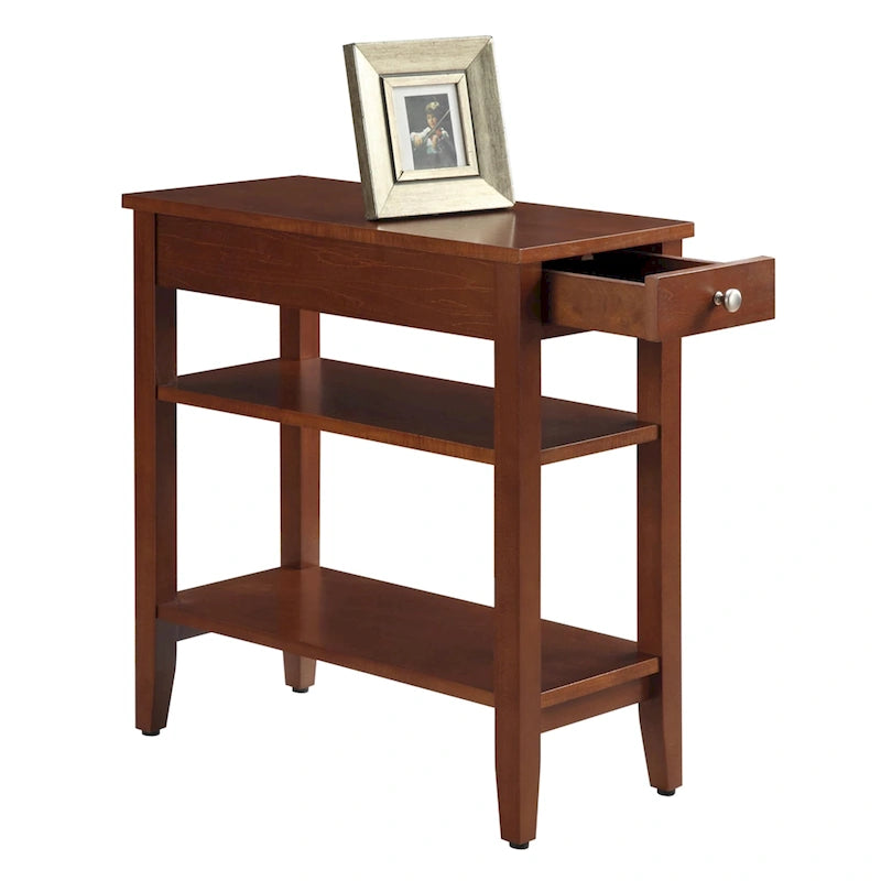 Table d'appoint de chevet à 1 tiroir avec 3 étagères et bouton nickel – 16 finitions, style transitionnel, individuelle