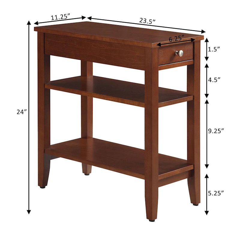 Table d'appoint de chevet à 1 tiroir avec 3 étagères et bouton nickel – 16 finitions, style transitionnel, individuelle
