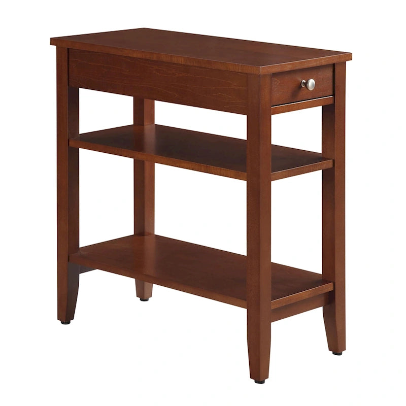 Table d'appoint de chevet à 1 tiroir avec 3 étagères et bouton nickel – 16 finitions, style transitionnel, individuelle