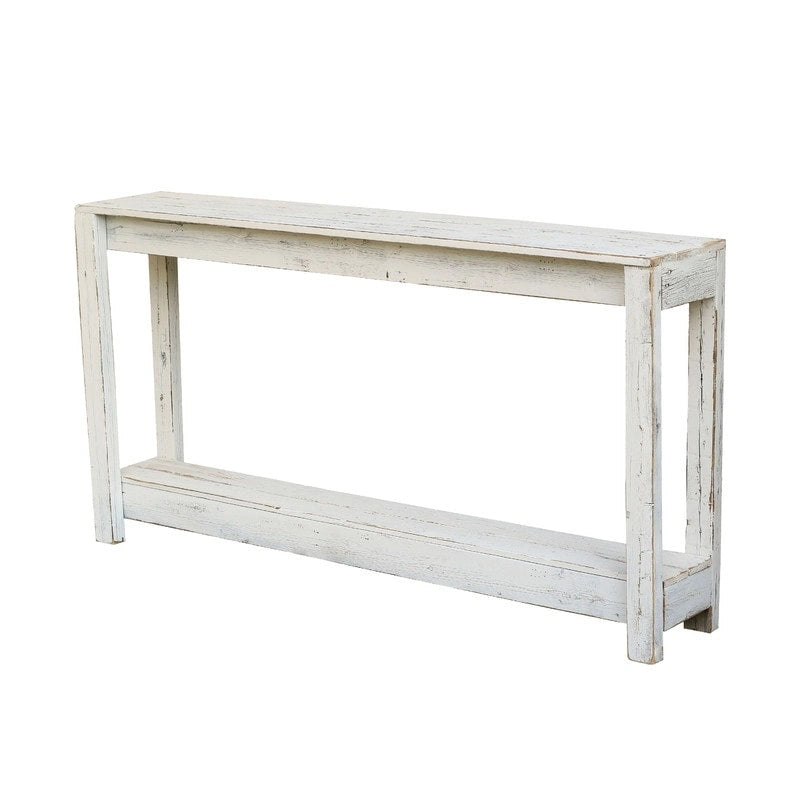Console en bois recyclé avec étagère inférieure ouverte – Naturel / Blanc antique / Noir, style ferme rustique, simple