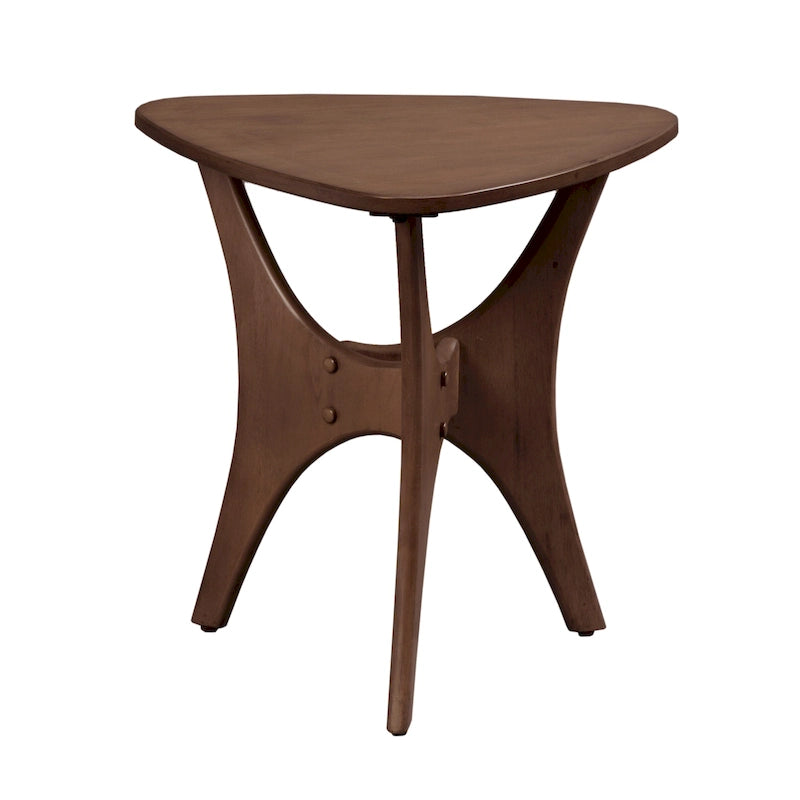 Table d'appoint triangulaire en bois avec base en croix – Marron/Marron clair, style Mid-Century, simple