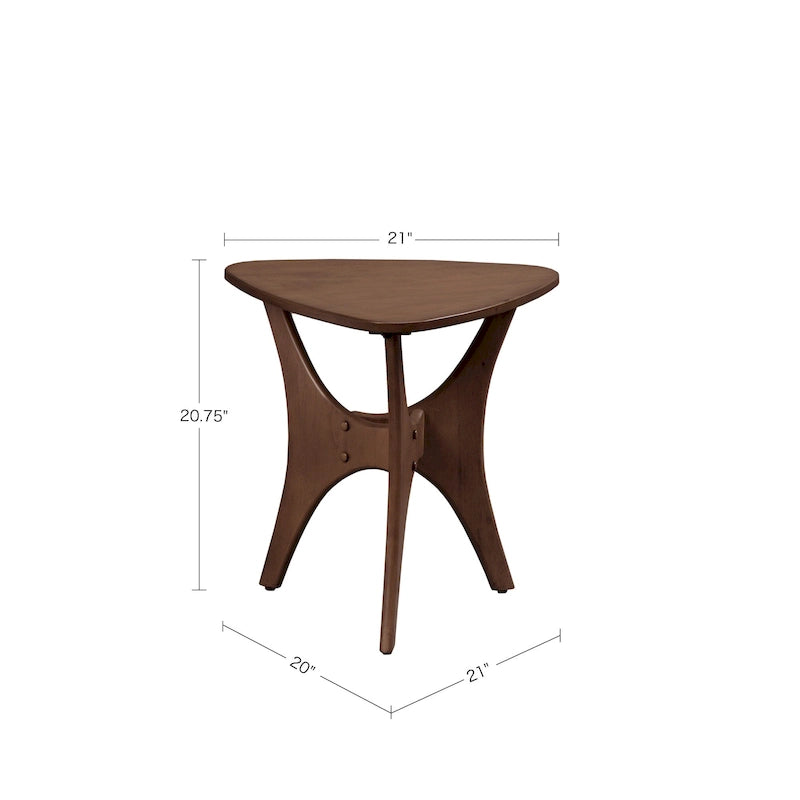 Table d'appoint triangulaire en bois avec base en croix – Marron/Marron clair, style Mid-Century, simple