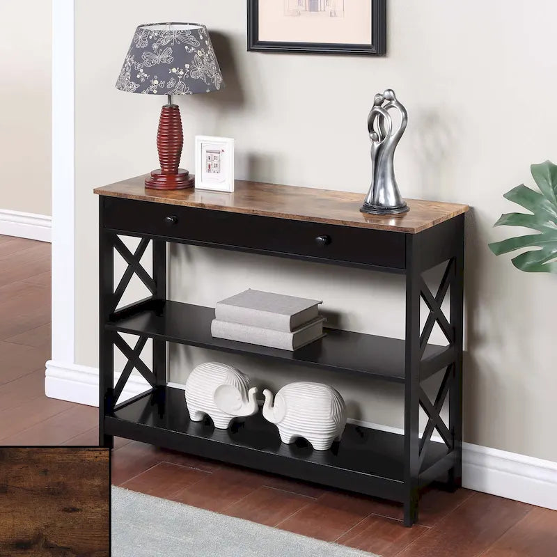 Console en X avec 1 tiroir et 3 étagères – 15 finitions, style transitionnel, simple