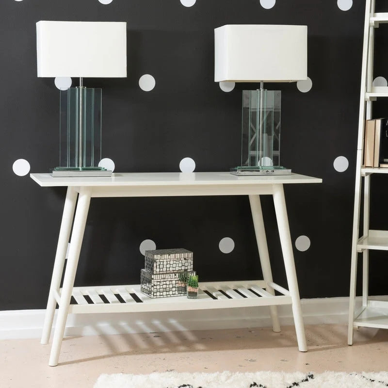 Console d'appoint style milieu de siècle avec pieds évasés en bois d'hévéa et étagère inférieure – Marron/Blanc, Style milieu de siècle, Individuel