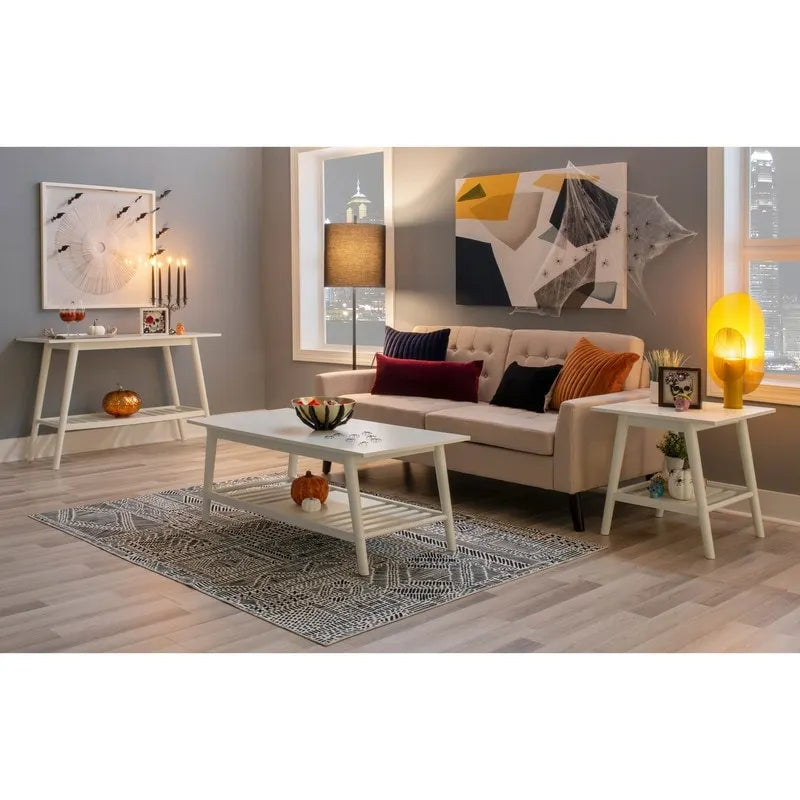 Console d'appoint style milieu de siècle avec pieds évasés en bois d'hévéa et étagère inférieure – Marron/Blanc, Style milieu de siècle, Individuel