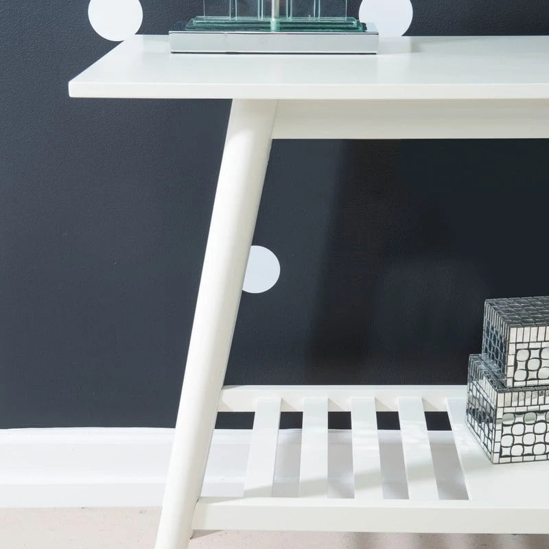 Console d'appoint style milieu de siècle avec pieds évasés en bois d'hévéa et étagère inférieure – Marron/Blanc, Style milieu de siècle, Individuel