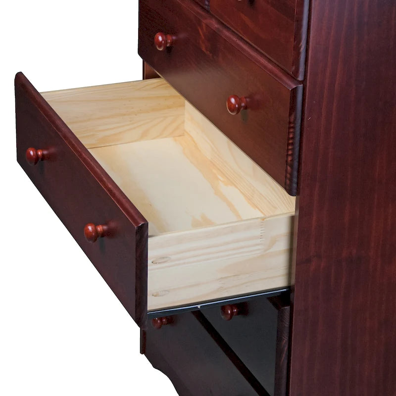 Commode 5 tiroirs en pin massif – Pin miel / Acajou / Java / Blanc / Moka / Noir, style classique, simple