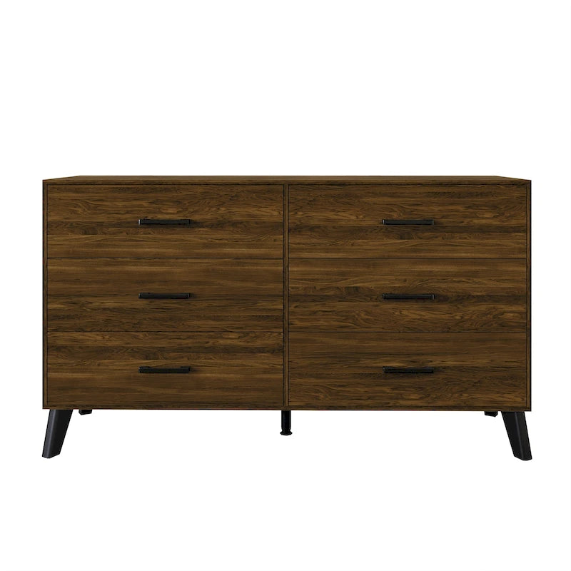 Commode en bois à 6 tiroirs avec pieds fuselés – Marron / Gris foncé / Gris clair, Style classique, Un seul