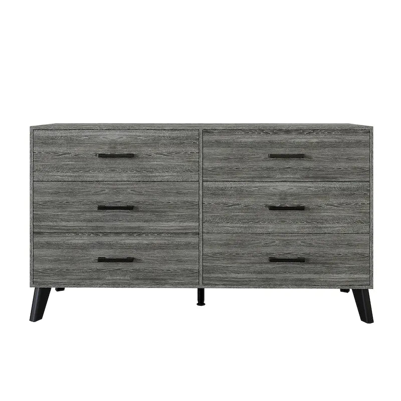 Commode en bois à 6 tiroirs avec pieds fuselés – Marron / Gris foncé / Gris clair, Style classique, Un seul