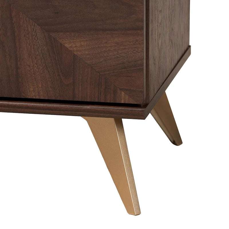 Commode 6 tiroirs en bois composite – Noyer brun et doré, style scandinave, simple