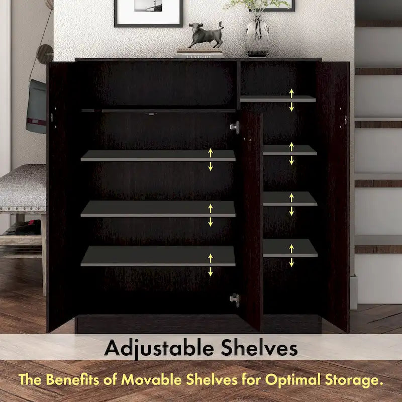 Meuble à chaussures 20 paires avec étagères réglables et poignées métalliques – Espresso, style moderne, simple