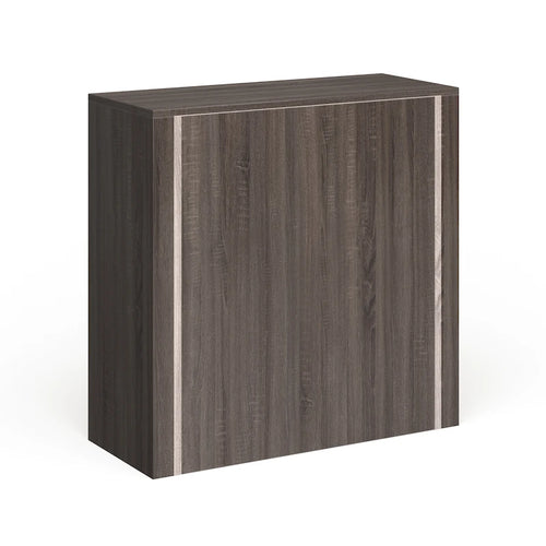 Commode 4 tiroirs avec poignées invisibles – Chêne foncé et gris brillant, style moderne, simple