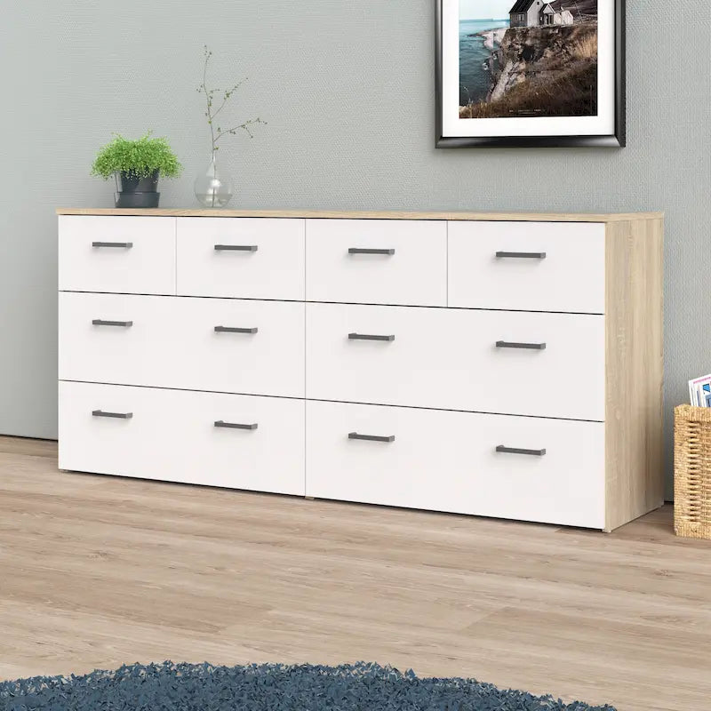 Commode double 8 tiroirs – Chêne et blanc, style scandinave, individuelle