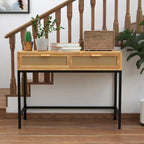 Console de ferme tissée avec plateau en MDF et cadre en métal – Naturelle, style ferme moderne, simple
