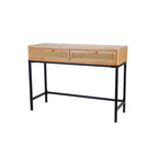 Console de ferme tissée avec plateau en MDF et cadre en métal – Naturelle, style ferme moderne, simple