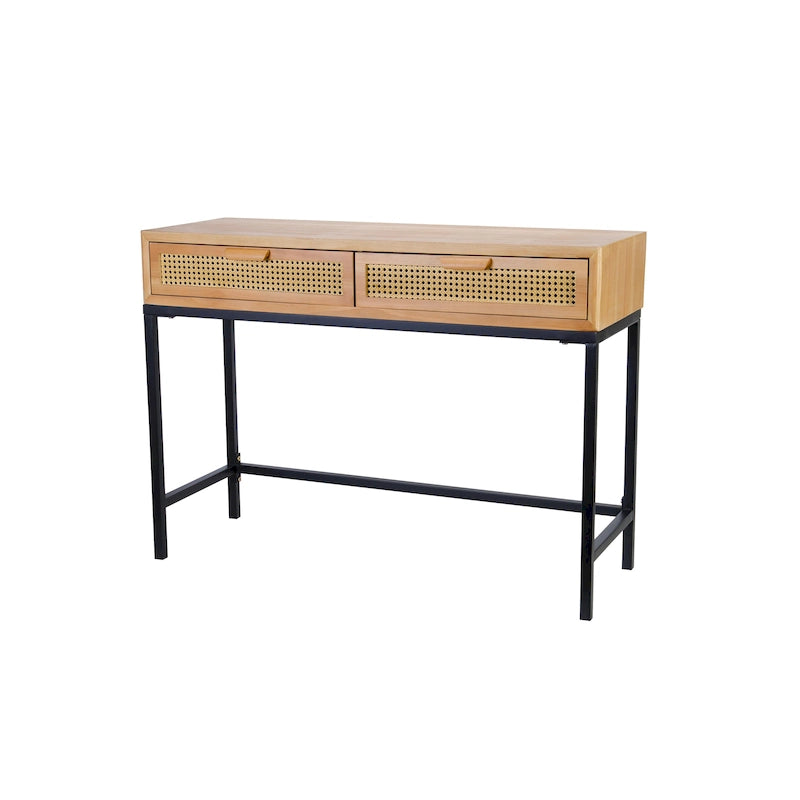Console de ferme tissée avec plateau en MDF et cadre en métal – Naturelle, style ferme moderne, simple