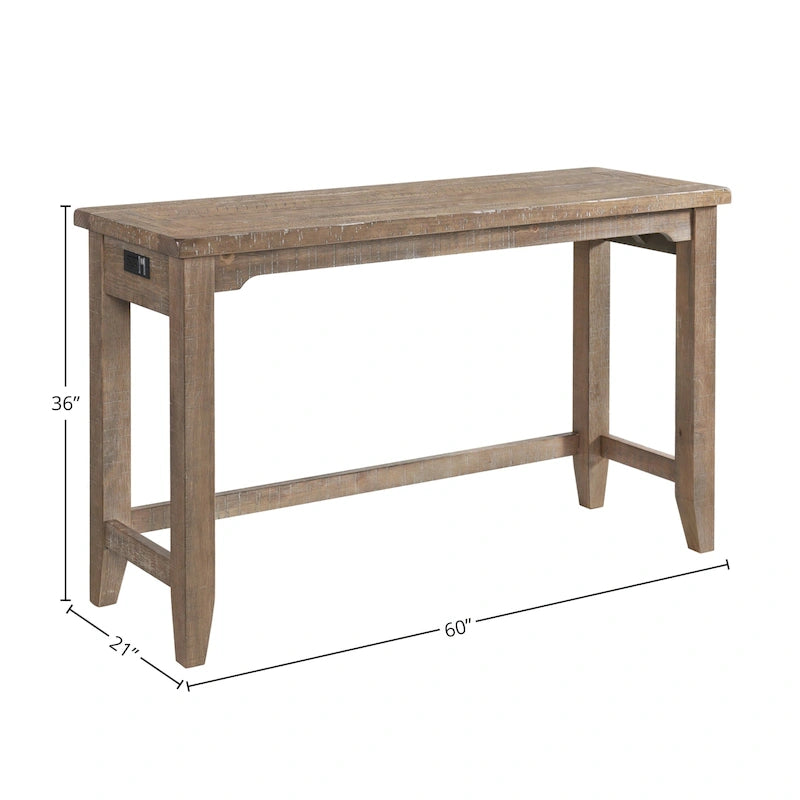Table de bar de 60" avec prises intégrées – Fini délavé, style rustique de ferme, simple