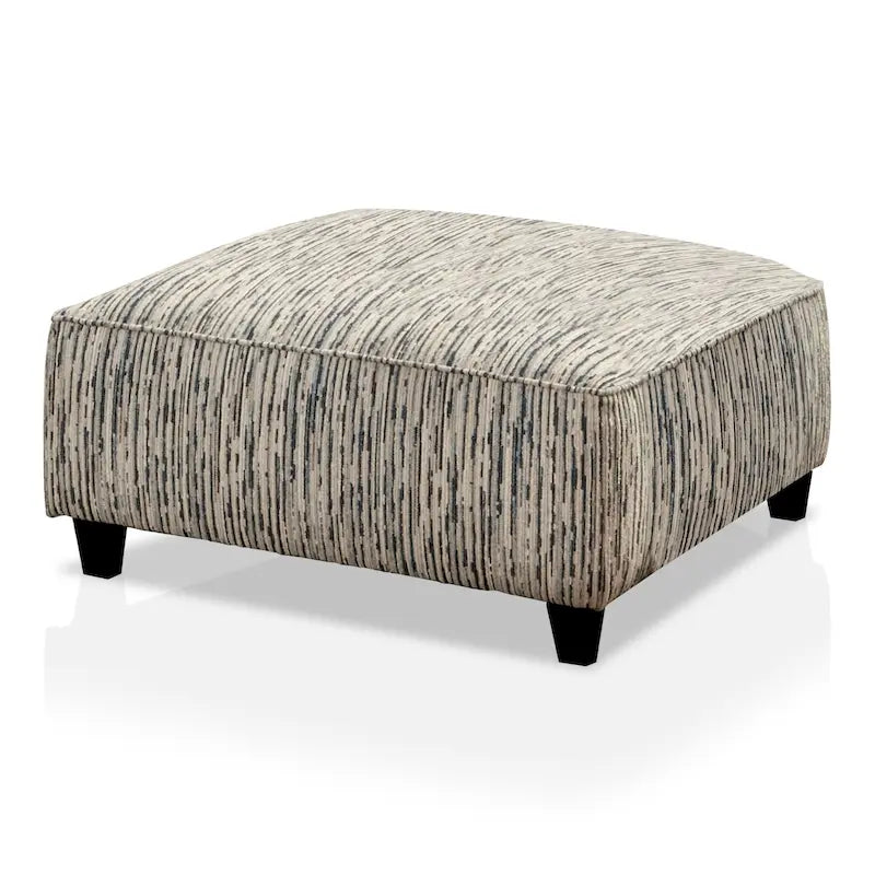 Ottoman de cocktail carré en chenille avec pieds en bois – Rayures multicolores, style de transition, simple