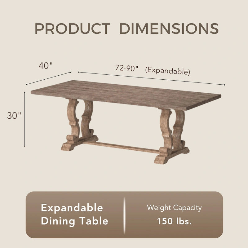 Table à manger tréteaux extensible – Ton naturel rustique, Style rustique, Simple