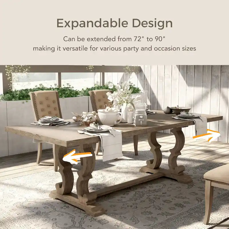 Table à manger tréteaux extensible – Ton naturel rustique, Style rustique, Simple