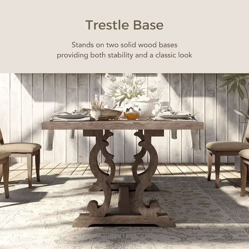 Table à manger tréteaux extensible – Ton naturel rustique, Style rustique, Simple