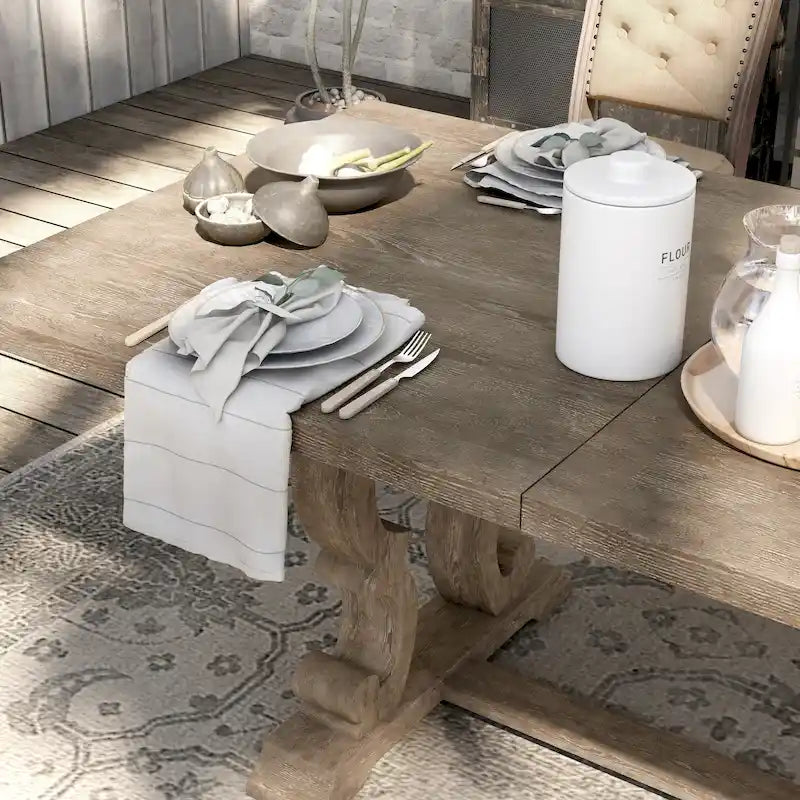 Table à manger tréteaux extensible – Ton naturel rustique, Style rustique, Simple