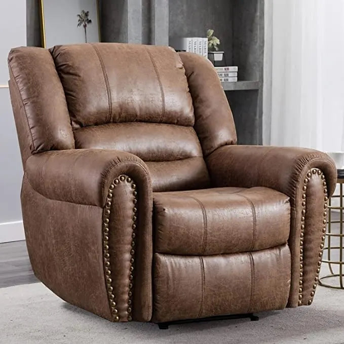 Fauteuil inclinable manuel en cuir respirant – Marron / Marron noisette, style classique, individuel