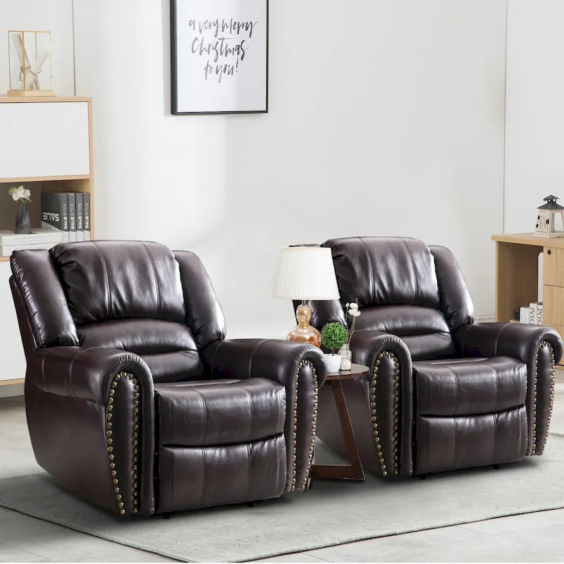 Fauteuil inclinable manuel en cuir respirant – Marron / Marron noisette, style classique, individuel