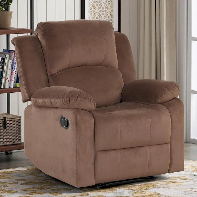 Fauteuil inclinable manuel en peluche rembourré avec poignée latérale – Gris Fumé / Gris Clair / Marron, Style moderne, Individuel