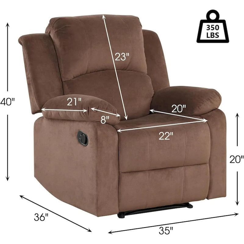 Fauteuil inclinable manuel en peluche rembourré avec poignée latérale – Gris Fumé / Gris Clair / Marron, Style moderne, Individuel
