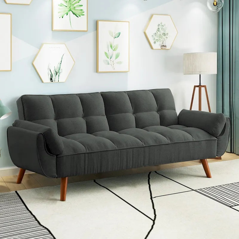 Canapé-lit futon convertible – Vert / Gris / Gris foncé / Beige, dossier inclinable, 2 places