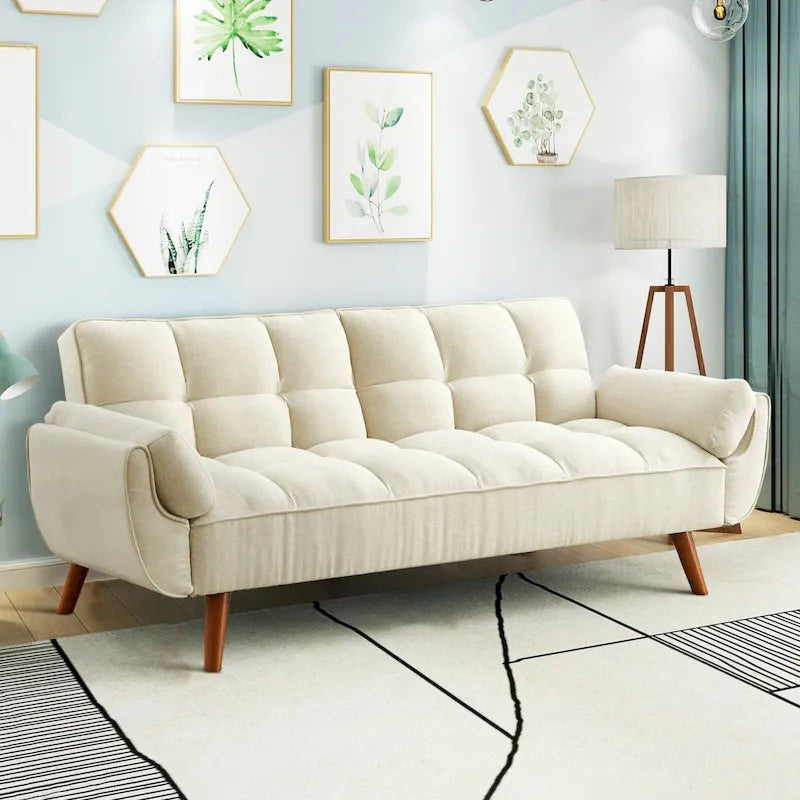 Canapé-lit futon convertible – Vert / Gris / Gris foncé / Beige, dossier inclinable, 2 places