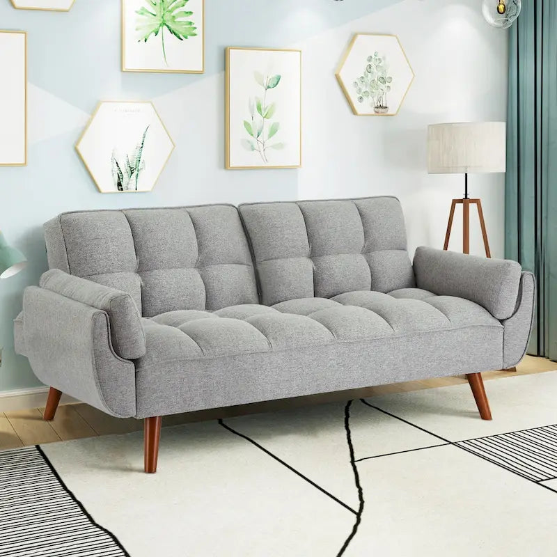 Canapé-lit futon convertible – Vert / Gris / Gris foncé / Beige, dossier inclinable, 2 places