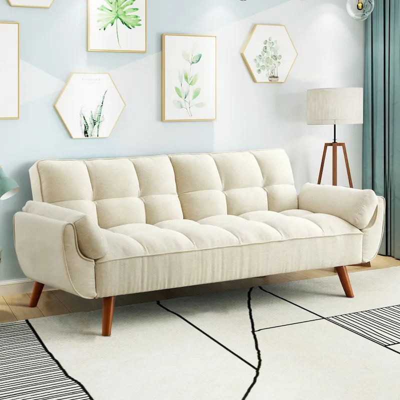 Canapé-lit futon convertible – Vert / Gris / Gris foncé / Beige, dossier inclinable, 2 places