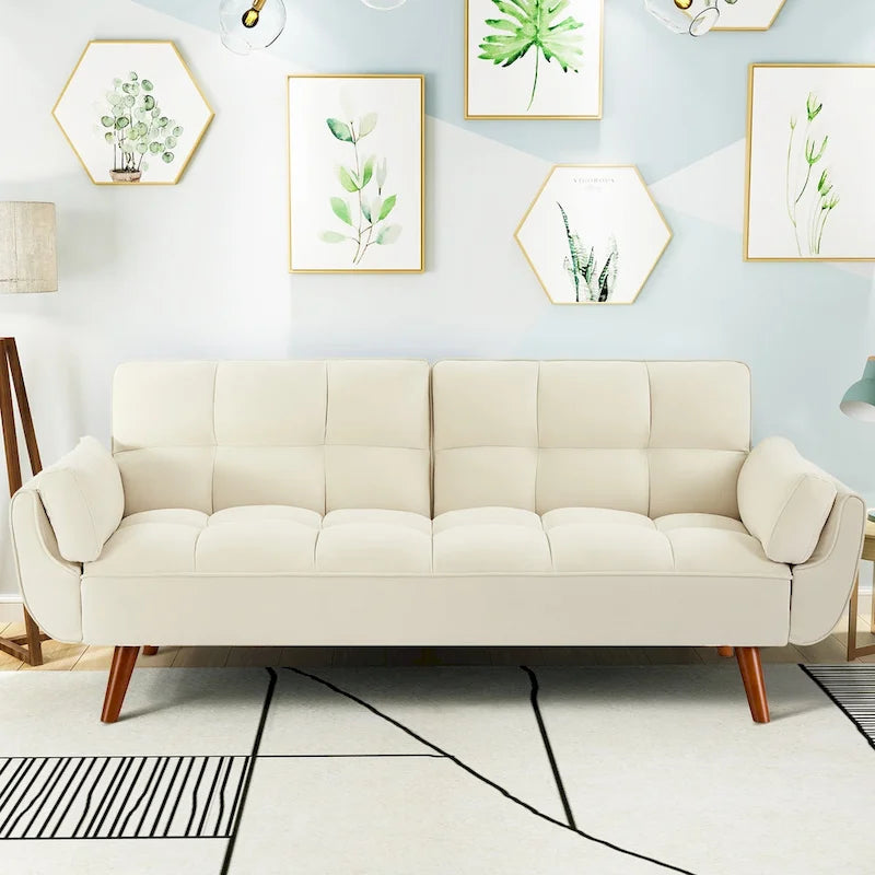 Canapé-lit futon convertible – Vert / Gris / Gris foncé / Beige, dossier inclinable, 2 places