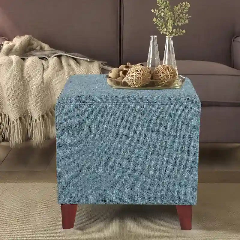 Pouffe cube ottoman avec revêtement en tissu et mousse haute résilience – Orange / Bleu / Gris foncé / Vert sauge / Bleu foncé / Beige / Vache noire / Multi-fleuri / Vache brune / Fleuri / Beige avec pieds noirs, style moderne, simple