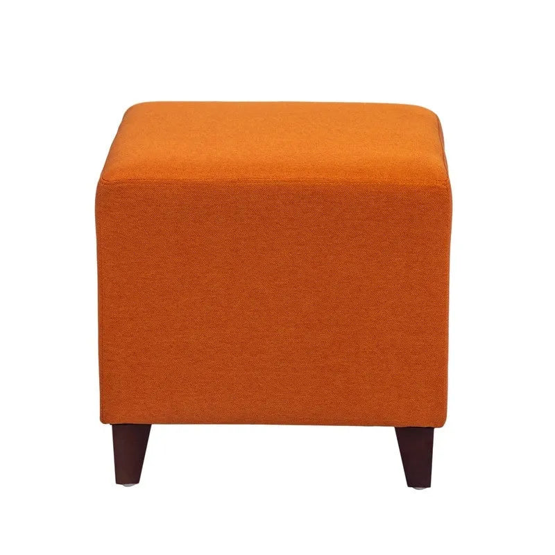Pouffe cube ottoman avec revêtement en tissu et mousse haute résilience – Orange / Bleu / Gris foncé / Vert sauge / Bleu foncé / Beige / Vache noire / Multi-fleuri / Vache brune / Fleuri / Beige avec pieds noirs, style moderne, simple