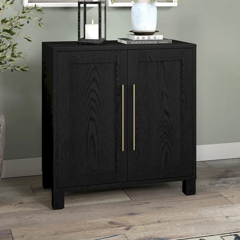 Meuble de rangement d'appoint à 2 portes avec étagère réglable – Blanc / Chêne gris antique / Grain noir / Aulne blanc, style moderne, simple