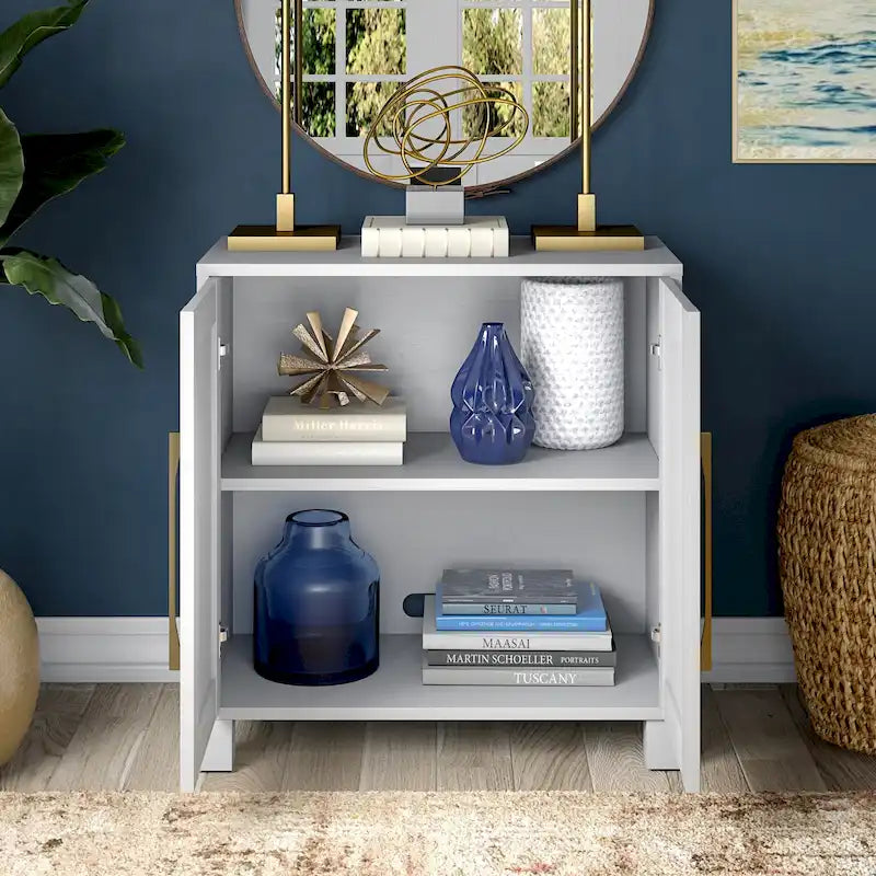 Meuble de rangement d'appoint à 2 portes avec étagère réglable – Blanc / Chêne gris antique / Grain noir / Aulne blanc, style moderne, simple