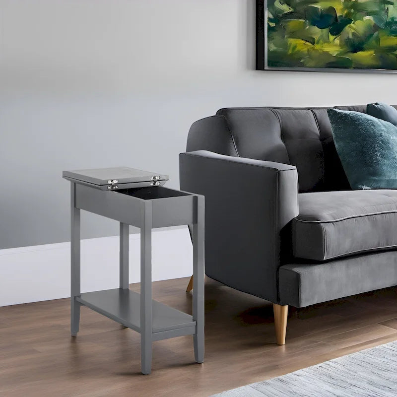 Table d'appoint étroite à plateau relevable avec tiroir et étagère inférieure – Cerisier / Gris / Blanc / Crème / Noir / Expresso, style moderne, simple