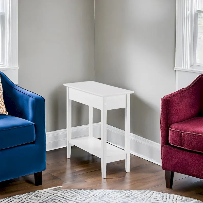 Table d'appoint étroite à plateau relevable avec tiroir et étagère inférieure – Cerisier / Gris / Blanc / Crème / Noir / Expresso, style moderne, simple