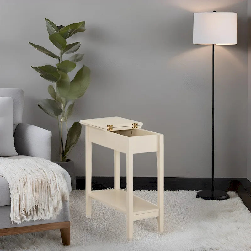 Table d'appoint étroite à plateau relevable avec tiroir et étagère inférieure – Cerisier / Gris / Blanc / Crème / Noir / Expresso, style moderne, simple