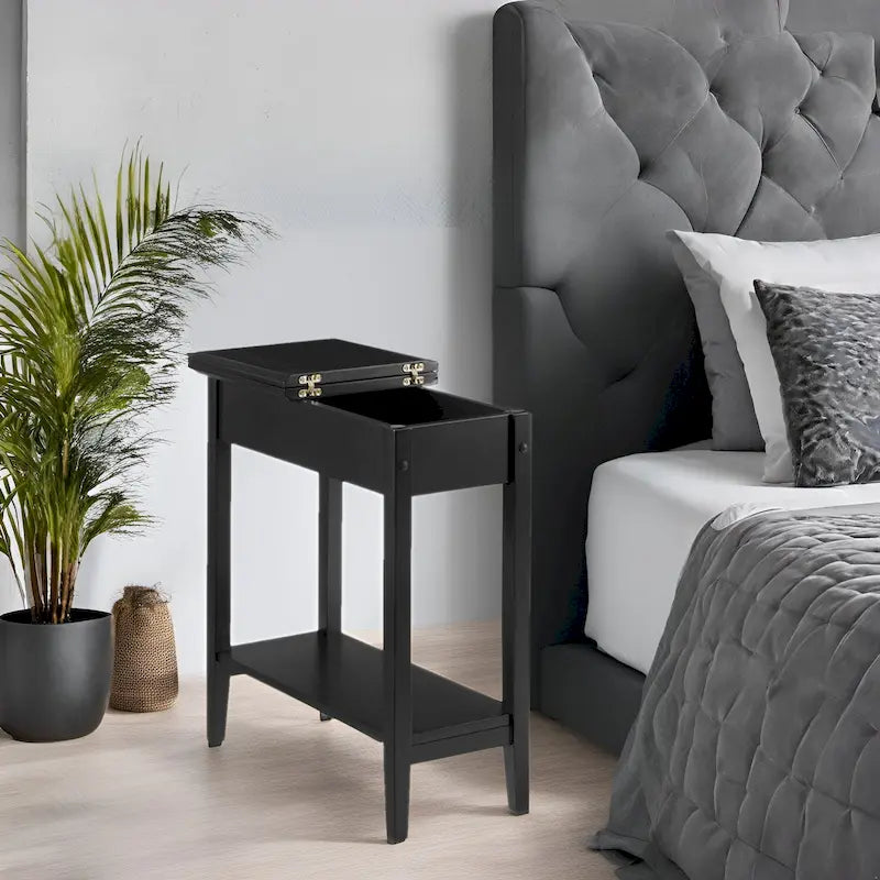 Table d'appoint étroite à plateau relevable avec tiroir et étagère inférieure – Cerisier / Gris / Blanc / Crème / Noir / Expresso, style moderne, simple